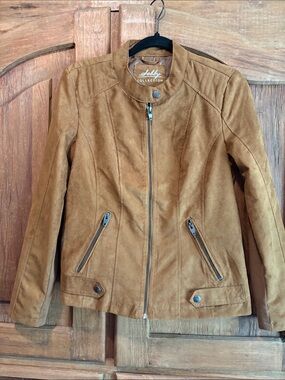 Sebby Collection Women's Tan Faux-Suede Moto Jacket